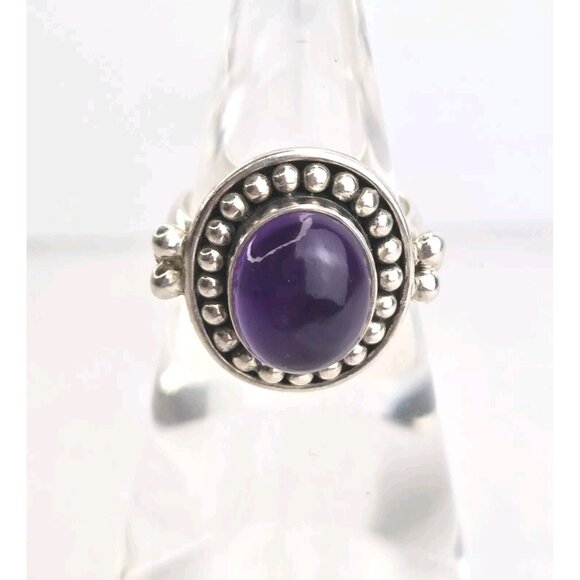 Vintage Sterling Silver Round Amethyst Stone Ring Size 7 India 925 - Picture 5 of 7